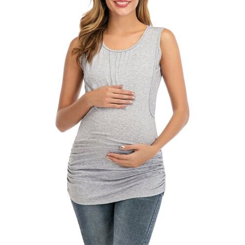 #45 Pragnancy Clothes Woman Round Neck Sleeveless Vest Solid Color Maternity Breastfeeding Clothe Top Polera Para Embarazada