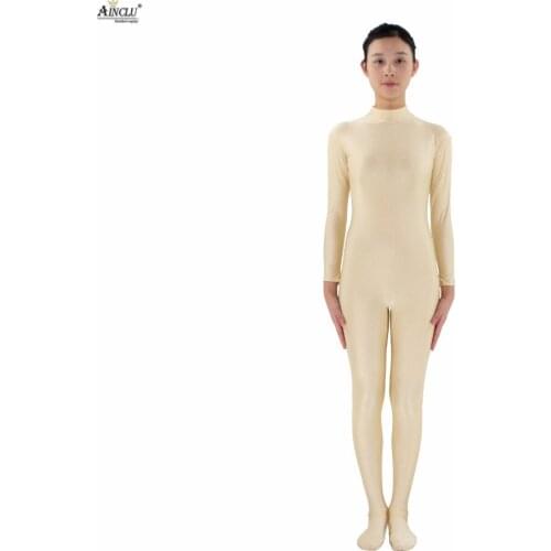 Ainclu Women Spandex Zentai FleshColor Skin-tight Without Head and Bare Hands Adults Dancewear Costume Hallween Bodysuit