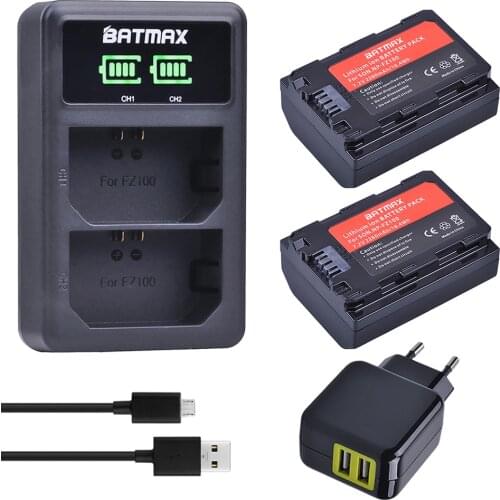 2Pc 2280mAh NP-FZ100 NP FZ100 FZ100 Battery + LED Dual USB Charger + AC Adapter for Sony NP-FZ100, BC-QZ1,a9, a7R III, a7 III