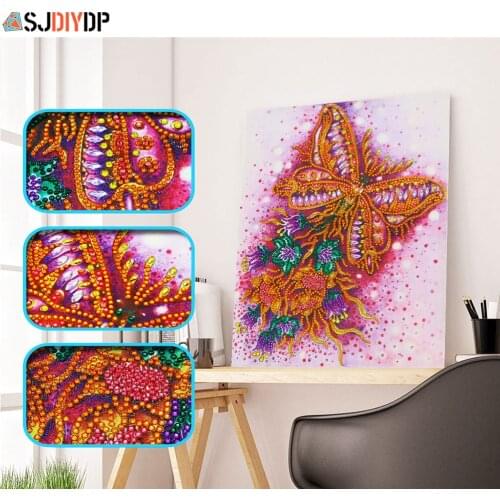 SJDIYDP Special Shaped Diamond Painting DIY 5D Partial Drill Cross Stitch Butterfly Flower Kits Crystal Rhinestones Home Decorat