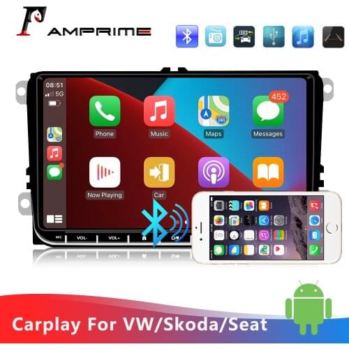 AMPrime Android 2din Car Radio Wiress Carplay Multimedia player Stereo Bluetooth GPS For Volkswagen/Skoda/Seat PASSAT GOLF
