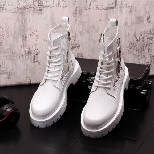 Summer Trend Gladiator Men White Breathable Hollow Out Sandal High Top Thick Bottom Punk Rock Martin Motorcycle Boots