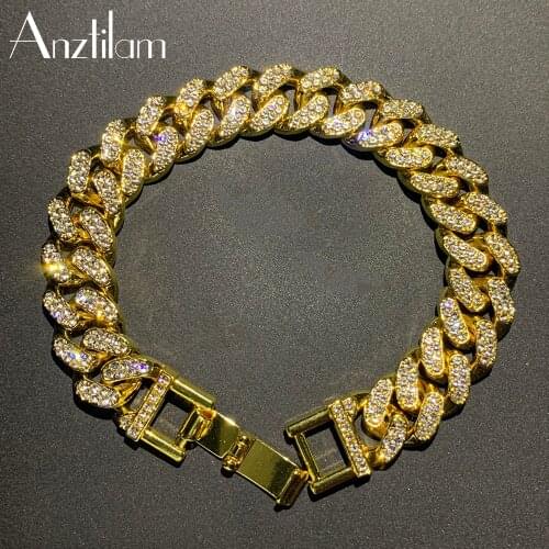 13mm Hip Hop Bling Cuban Chain Bracelet for Men Miami Chain Bracelet For Women Goth Fashion Jewelry Gift Free Shipping