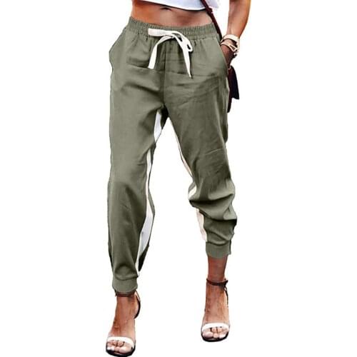 Women Pants Casual Side Stripe Pockets Drawstring Ankle Tied Pants Sweatpants Trousers Female Thin High Waist Losse Streetwear