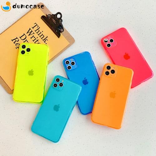 For IPhone 12 11 Pro Max 12 Mini X XR XS Max 6 6S 7 8 Plus Phone Cases Neon Fluorescent Color Fully Protective Soft Funda Cover