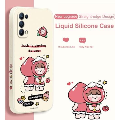 ASINA Liquid Silicone Case For OPPO Reno 5 4 3 2 Pro Cute Cartoon Straight Edge Cover For Realme X7 Find X2 X3 Lite Neo A73 A94