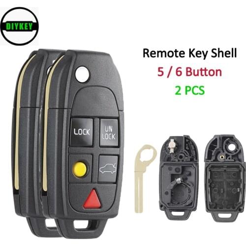 DIYKEY 2PCS Flip 5 Button Remote Key Case FOB Replacement for VOLVO S60 S80 V70 XC70 XC90