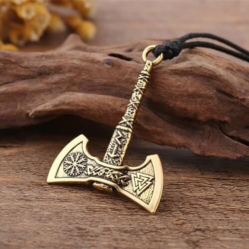 EUEAVAN 15pcs Metal Norse Viking Amulet Axe Pendant Necklace Runic Alphabets Series Jewelry Gift For Men Male