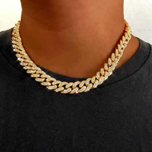 13mm Crystal Cuban Choker Necklace For Women Men Gold Silver Color Iced Out Rhinestone Link Chain Fashion Statement Jewelry Gift