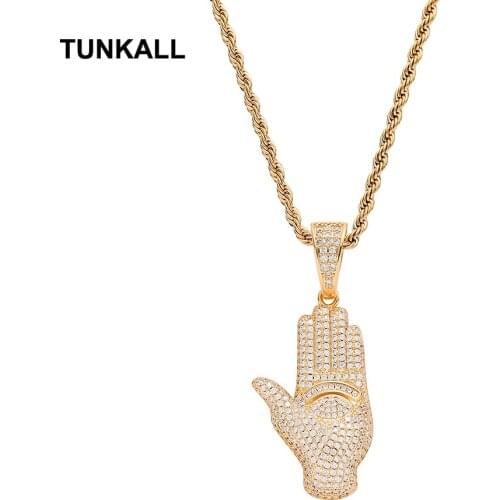 Brass Zircon palm Pendant Iced Out Cubic Zircon Necklace Hip Hop gift Jewelry bling bling CN280