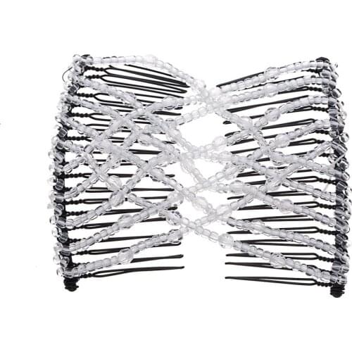 Lovef Women Pearl Beads Elastic Hair Combs Double Slide Magic Bun DIY Hairstyle Making Tool Metal Novelty Hair Clip Accessories