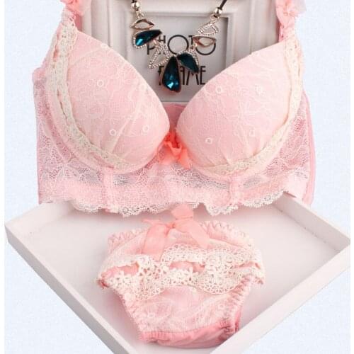 Sweet girl lovely lingerie bralette sets wheel rim cute Bra Pink buckle adjustable low heart kawaii underwear sutian gather