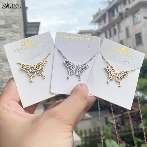 Stainless Steel Fashion Butterfly Necklaces Choker Origami Animal Clavicle Chain Necklaces Pendants For Women Brithday Gifts