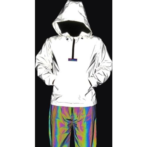 Jacket Men Reflective Jacket Hooded Pullover Hip-hop Street Dance Night Running Outdoor Sports 2021 New Casual Jacket