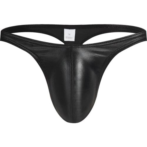 Men Gay Underwear PU Leather Jockstrap Bikini G-string Thong Sexy Underwear Men Erotic Penis Mens Thongs String Homme S-XL