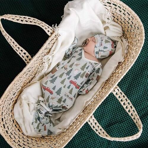Soft Cotton Newborn Baby Sleeping Bag Swaddle Wrap Super Soft Knotted Long Sleeve V Neck Sleeping Bag+Beanie Hat Set