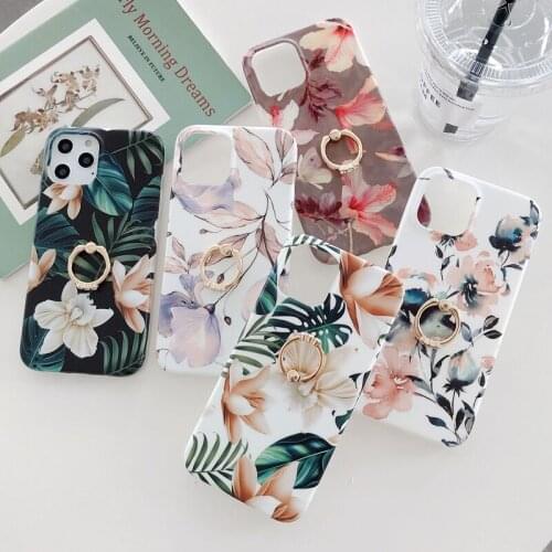 Soft Silicone Luxury flower Ring Holder Phone Case For iphone 12 Mini 11 Pro XS MAX X XR SE 2020 7 8 Plus Shockproof Cover capa