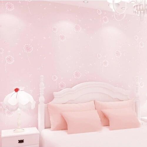 Dandelion Girls Bedroom Wallpaper Kids Non-Woven Embossed Glitter Wall Papers Home Decor Papel De Parede Printed Wallpaper Roll