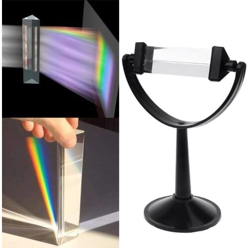 Optical Glass Triple Triangular Prism with Stand for Physics Light Spectrum Teaching Drop Ship