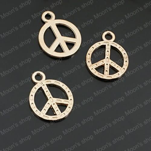 Wholesale Diameter 15mm Champagne Gold color Peace Symbol Alloy Flat Charms Pendants Findings Accessories 30 pieces (JM3472)