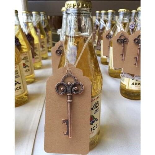 OurWarm 100pcs Wedding Favors Bronze Skeleton Key Bottle Opener with Tag Card Vintage Style Party DIY Decorations