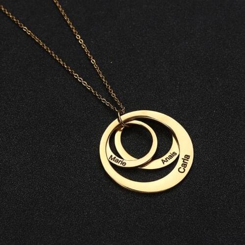Custom Name Necklace 3 Circles Pendant Personalized 18K Gold Stainless Steel Mom Nameplate Necklaces for Women Family Jewelry
