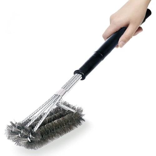 Stainless Steel Wire Barbecue Grill Cleaning Brush Outdoor BBQ tool Grill Brush Clean Tool With Handle Cooking BBQ Tool Supplies