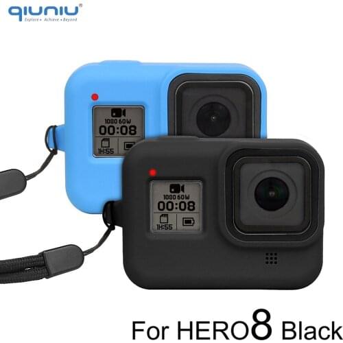 QIUNIU Soft Silicone Protective Case Cover Skin Sleeve + Safety Wrist Strap Lanyard for For GoPro Hero 8 Black Go Pro Accessory