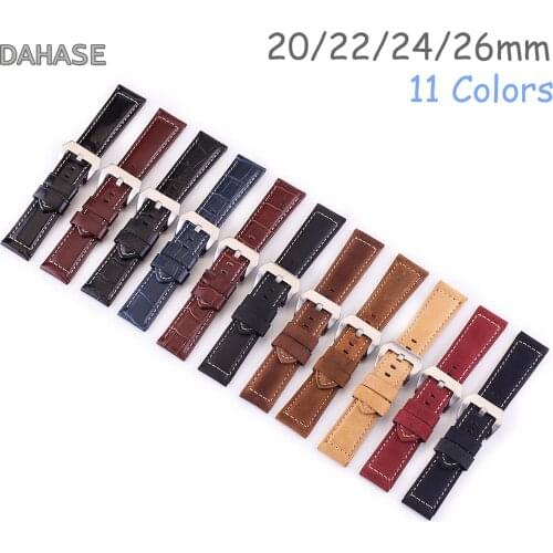 20mm 22mm 24mm 26mm Genuine Leather Watch Strap Crocodile Glossy Matte Cowhide Replacement Watch Band Wrist Bracelet with Pins