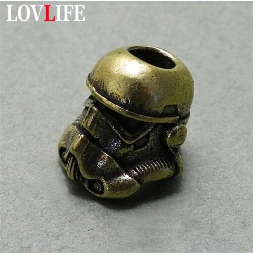 Retro Brass Helmet Soldier Knife Beads Car Keychain Pendant Jewelry Creative DIY Umbrella Rope Hanging Accessories EDC Paracord