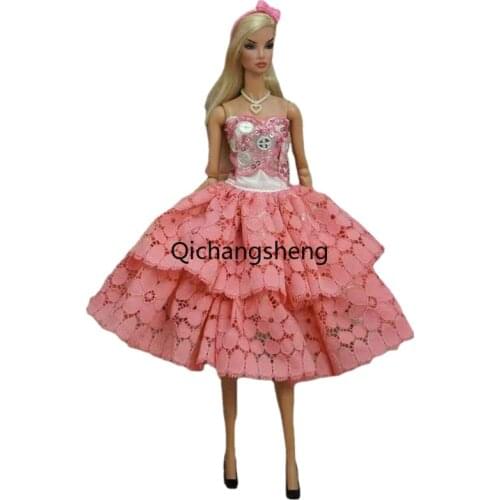 Pink Sequin Lace Dress For Barbie Doll Clothes Princess Outfits Evening Party Gown Vestido 1/6 BJD Accessories Kid Dollhouse Toy
