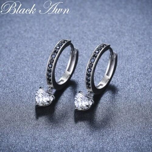 Black Awn Classic 925 Sterling Silver Trendy Spinel Engagement Hoop Earrings for Women Fine Jewelry Bijoux I122