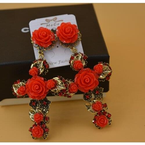 Baroque Earrings For Women Gold Vintage Earring Ceramic Flower Big Long Cross Earrings Female 2018 Jewelry Pendientes Oorbellen