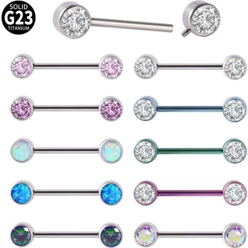 PAIR G23 Titanium Double Cz Nipple Barbell Ring Opal Nipple Piercing Nipple Shield CZ Tongue Rings 14G Piercing Body Jewelry