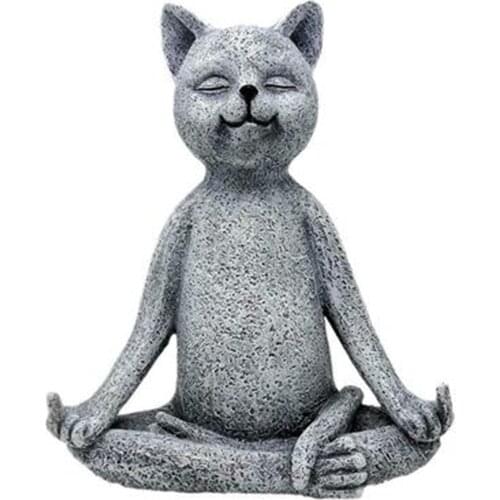Cute Buddha Sitting Cat Figurine Meditation Collectible Cat Decor Art Sculptures Garden Statues Home Decor #T3G