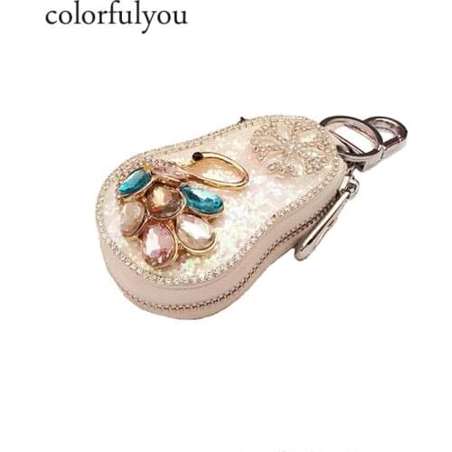Female Shining Crystal Swan car Key Bag Diamonds Genuine Leather Key Chain Unisex Pouch Purse Gift For Man Woman 2019 New