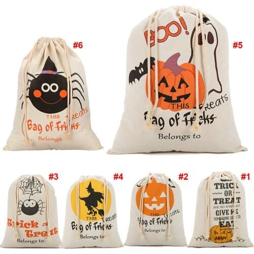 New Halloween Sacks Canvas Cotton Drawstring Personalized Print Children Candy Gifts Bag Party Pumpkin Bag H88F