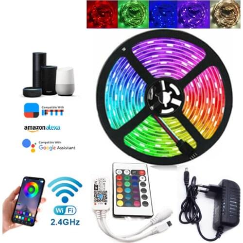5m 10m 15m WiFi LED Strip Light RGB Waterproof SMD 5050 2835 DC12V rgb String Diode Flexible Ribbon WiFi Contoller+Adapter plug