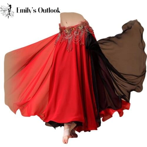 Womens Belly Dance Skirt 2 Colors Vogue Bohemia Gypsy Maxi Skirt Dancer Practice Clothes exotic dancewear Black-Red Mixed