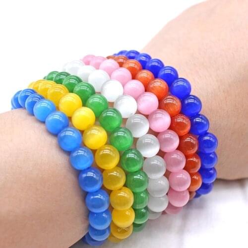 6mm 8mm 10mm 12mm Women Chakra Yoga Opal Bracelet Natural Stone Beautiful 7 Colors Smooth Charm Bracelet Jewelry Gift Pulseira