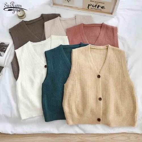 V-neck Women Sweater Vest Jacket Autumn Winter Knitted Sweater Women Cardigan Solid Casual Korean Sleeveless Sweaters Tops 16325