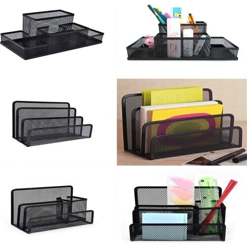 1PC Black Metal Mesh Desk Organizer Desktop Letter Sorter Mail Tray File Organiser Office Home Bookends Book Holder Business