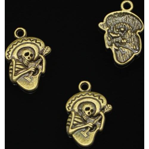 120pcs Antique Bronze Plated skull with guitar Charms for Jewelry Making DIY Handmade Pendants 22*15mm