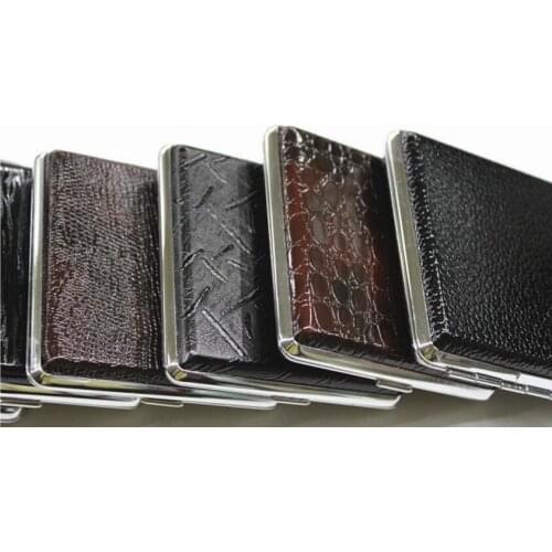 Wholesale 20pcs/lot POCKET CIGARETTE CASE Metal Faux Leather Holder Tobacco Smoking Box Random Mixture