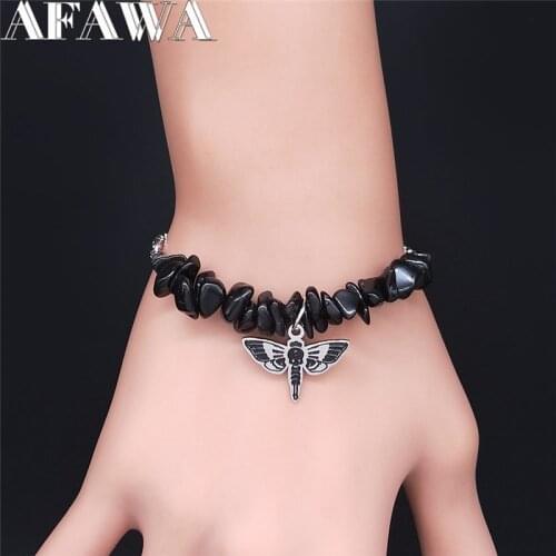 2021 Gothic Obsidian Stainless Steel Bracelets Women Silver Color Skull Moth Chain Bracelets Jewelry pulseira feminina B1865S02