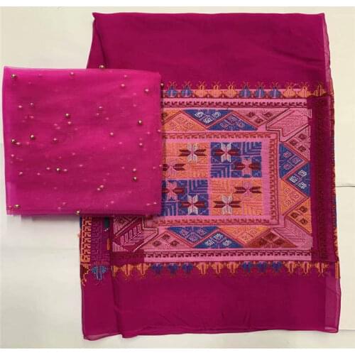 2021 Latest Design 5 +2 Yards/Set Soft African Silk Fabric For Garment Neat Embroidery On The Material! LXF55101