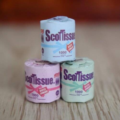 3PCS 1:12 Miniature Tissue Paper Pink Blue Yellow Play Dollhouse Bathroom Decor Accessories Toy