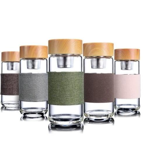 350ML Glass Water Bottles Heat Resistant Round Office Car Cup With Stainless Steel Tea Infuser Strainer