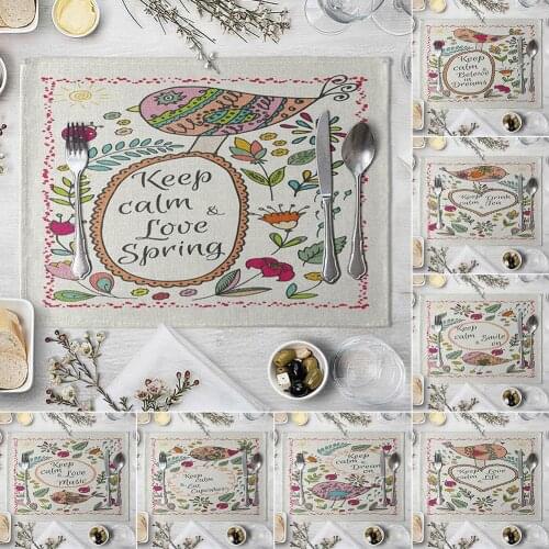 42x32cm Birds Letters Print Heat Insulation Coaster Placemat Anti-slip Table Pad Bowl Cup Tableware Mat Kitchen Table Decoration