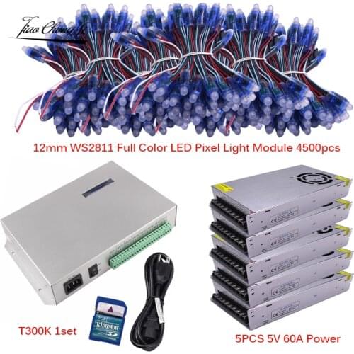 4500pcs12mm WS2811 RGB Full Color Pixel Light Module +T300K 8ports 8192 pixels controller+5V 60A LED POWER 5PCS